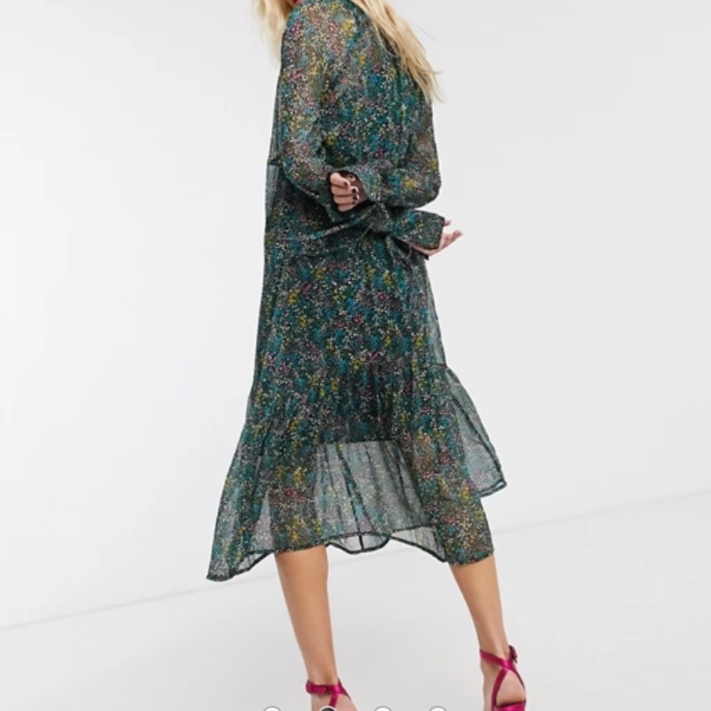 Topshop ditsy floral chiffon midi dress in multi - Picture 2 of 16